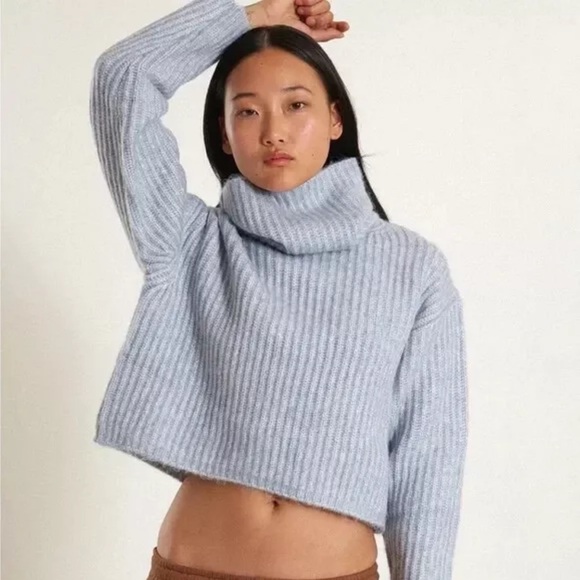 Thakoon Sweaters - Thakoon Baby Blue Cropped Ribbed Turtleneck Sweater, size M